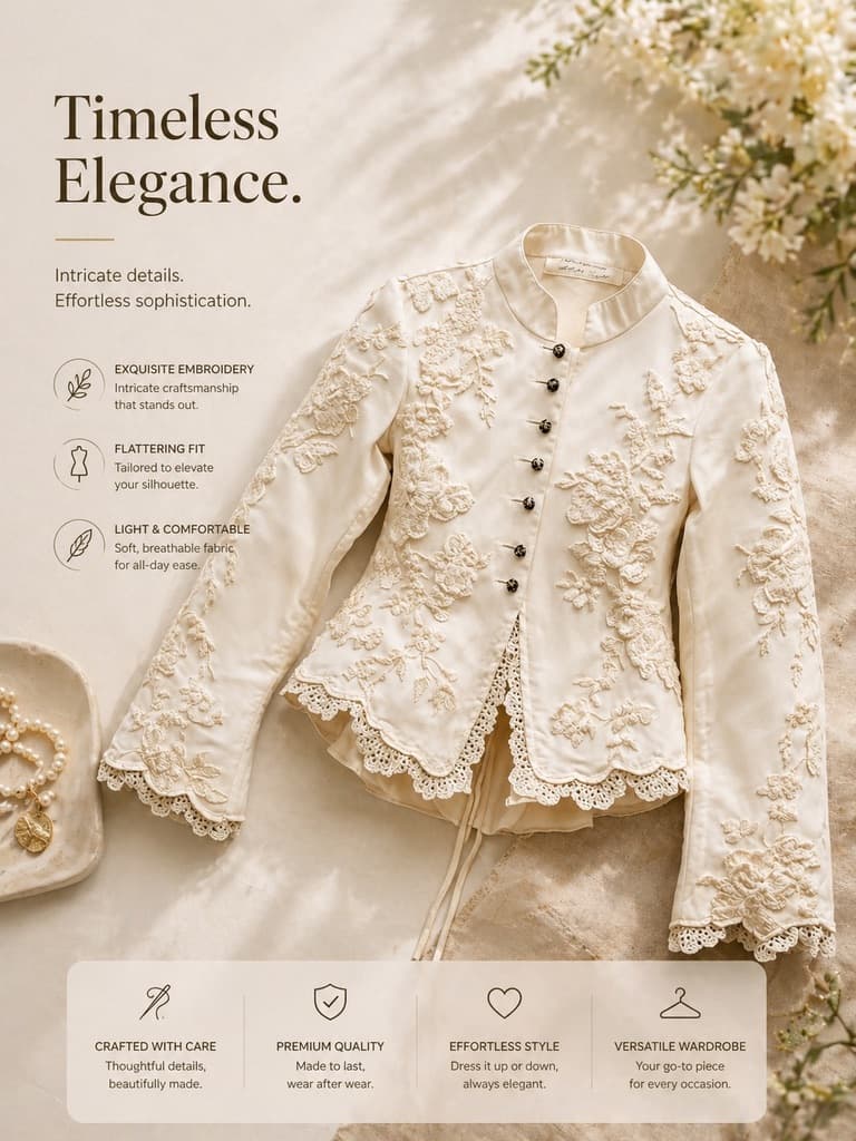 Original ivory embroidered jacket outfit photo